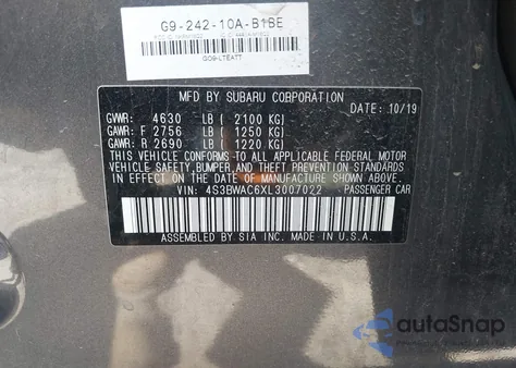 2020 Subaru Legacy Premium from USA, damaged, VIN 4S3BWAC6XL3007022